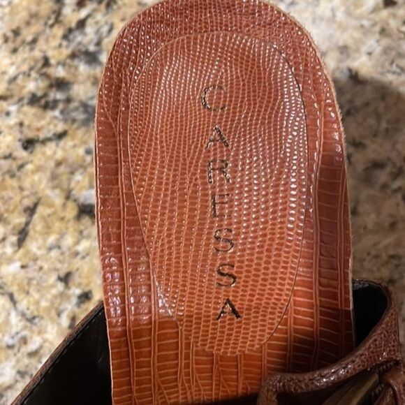 Caressa Fisher Mule size 8 brown, Leather upper & linings NEW 3” heel 4” w/sole - Picture 6 of 14